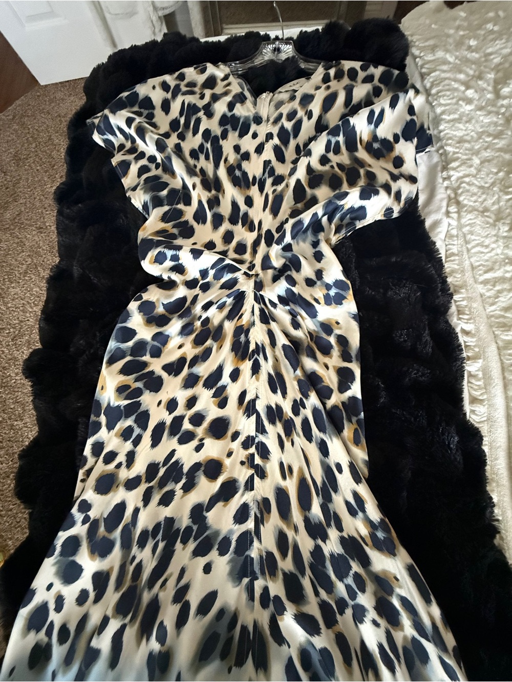 A.L.C. Leopard-Print Satin Midi Dress - Cream, Blue
